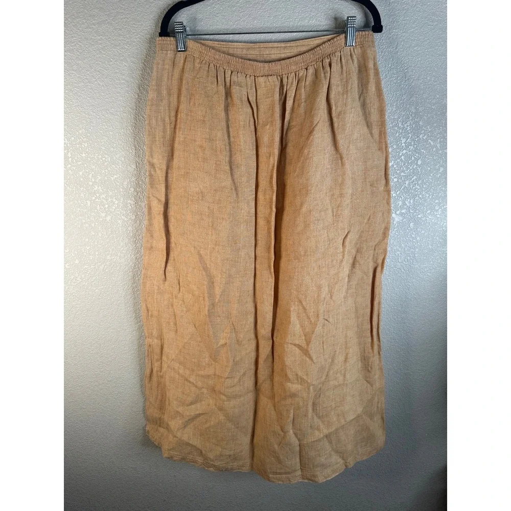 David Dart Women's Orange Linen Blend Henley Top and Midi Skirt Set Size Large